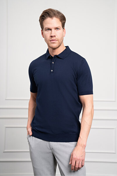 Morven Men's Navy Blue Basic Polo Collar Dynamic Fit T-Shirt