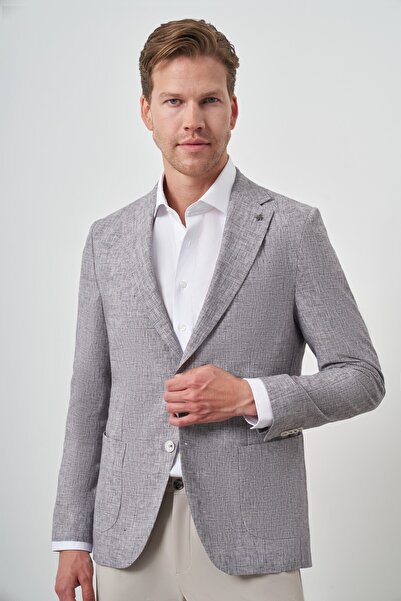 Morven Men's Cherry Linen Woven Slim Fit Mono Collar Jacket