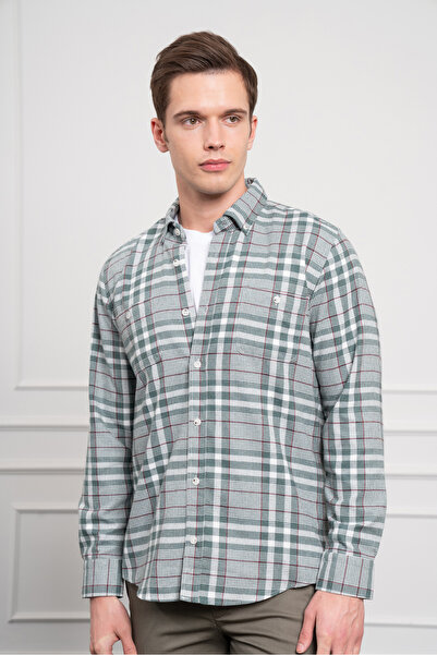Morven Чоловіча зелена зимова сорочка з ґудзиками та коміром, прямий крій
