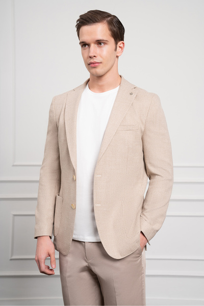 Morven Ανδρικό μπουφάν μπεζ υφαντό Dynamic Fit Casual Cut Pocket Mono Collar Sports Jacket