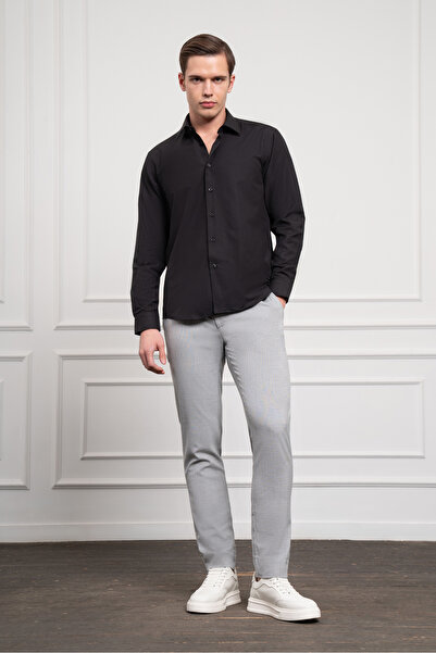 Morven Чоловіча чорна сорочка Slim Fit з вузьким кроєм і жорстким спортивним коміром