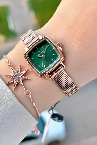 Daniel Klein Kadranı Yeşil Kordonu Rose Renk Hediye Paketli Kadın Kol Saati v...