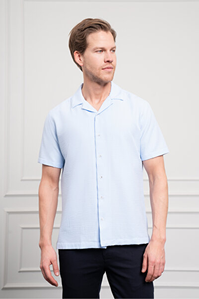 Morven Мъжка риза с къс ръкав с отворена яка, A. BLUE