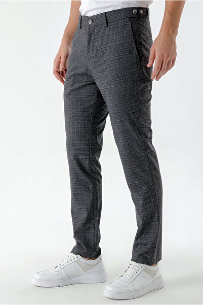 Morven Erkek Füme Poliviskon Trend Ekoseli Slim Fit Classic Pantolon