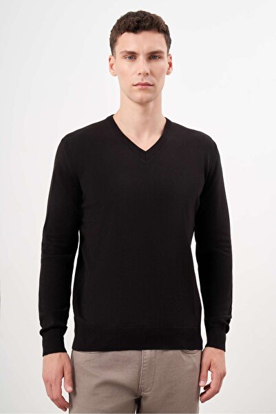 Morven Men's Black Basic V-Neck Dynamic Fit Comfortable Cut Knitwear