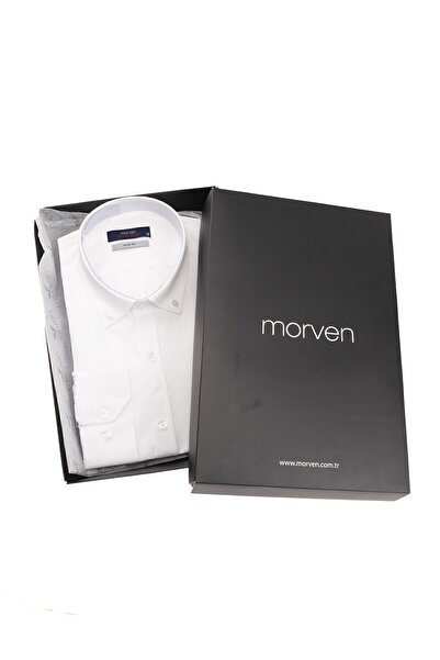 Morven Cămașă cu mânecă lungă din bumbac, cu guler cu nasturi, Oxford, ușor de călcat, CU CUTIE DE CADOU