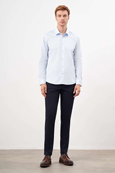 Morven Men's A. Blue Cotton Solid Pattern Hard Neck Slim Fit Shirt