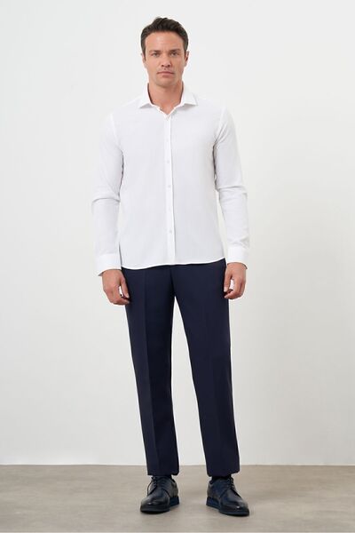 Morven Чоловіча біла бавовняна сорочка з принтом та італійським коміром, облягаючий крій