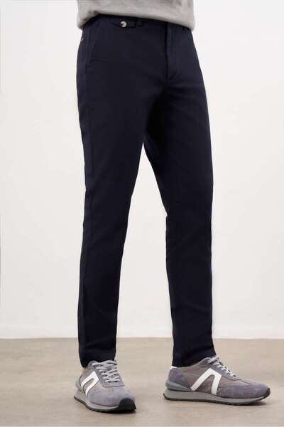Morven Men's Navy Blue Summer Cotton Side Pocket Slim Fit Chino Pants