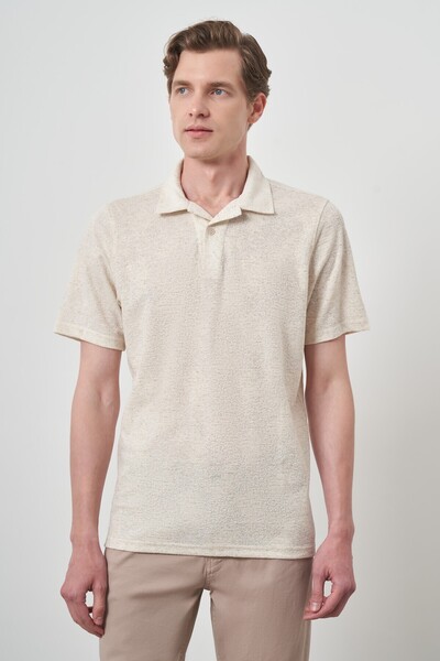 Morven Men's Cream Trendy Lapel Short Sleeve Shirt