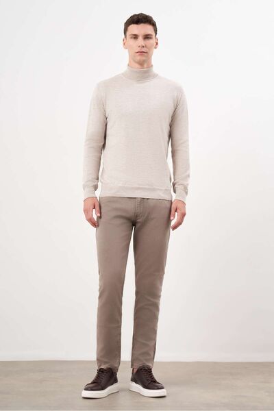 Morven Tricotaj pentru bărbați, bej, de bază, cu gât rotic, cu potrivire dinamică, cu croiala relaxată