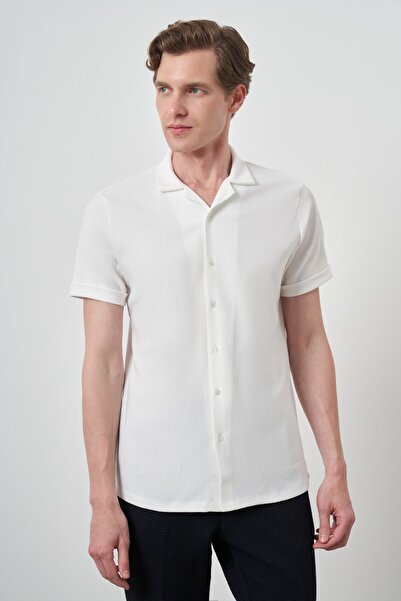 Morven Чоловіча сорочка з коротким рукавом та коміром-апачі кольору екрю
