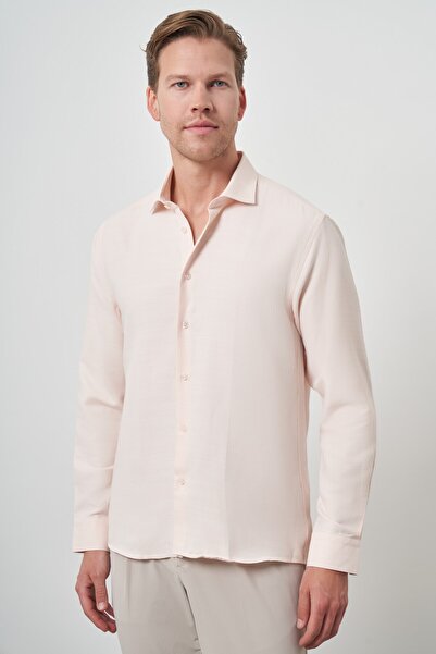 Morven Мъжка розова риза с италианска яка Slim Fit