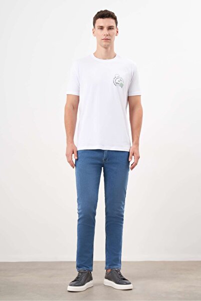 Morven Чоловіча біла футболка з принтом Suprem Trend Suprem з динамічним вирізом горловини