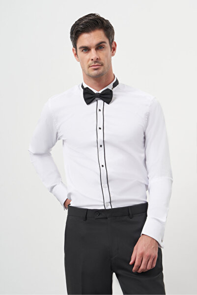 Morven Чоловіча чорна сорочка з білим коміром та вузьким кроєм