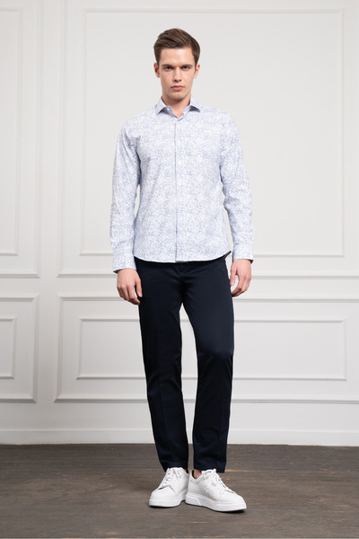 Morven Чоловіча сорочка темно-синя Trend Dynamic Fit з італійським коміром