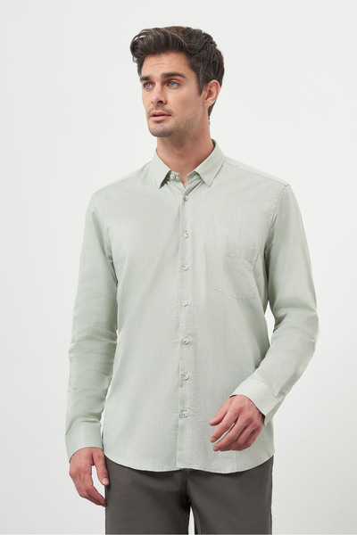 Morven Чоловіча сорочка з італійським коміром, зеленого кольору, з принтом, кишенями, прямим кроєм