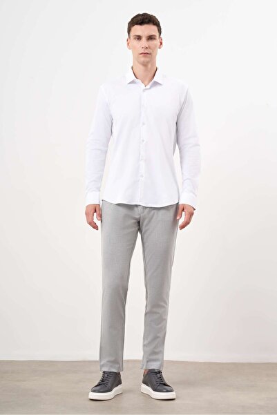 Morven Чоловіча біла сорочка з прямим кроєм, італійським коміром та облягаючим силуетом