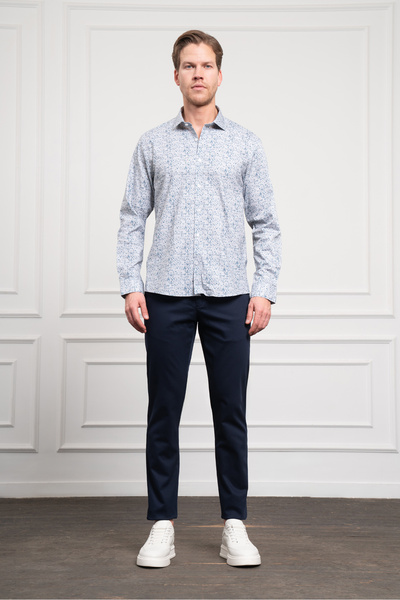 Morven Чоловіча синя бавовняна сорочка з трендовим коміром на ґудзиках, динамічний крій, вільний крій