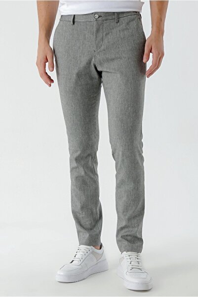 Morven Men's Black Bond Patterned Polyviscose-Linen Slim Fit Trousers