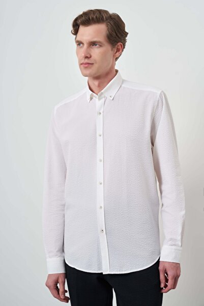 Morven Ανδρικό πουκάμισο με γιακά με κουμπιά από λευκό βαμβακερό trend Dynamic Fit