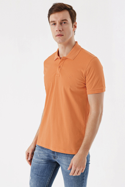 Morven Men's Orange Basic Plain 100% Cotton Slim Fit Slim Fit Short Sleeve Polo Neck T-Shirt