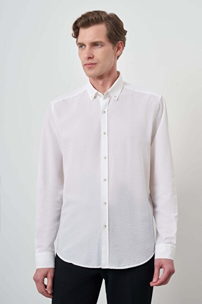 Morven Ανδρικό πουκάμισο με γιακά με κουμπιά από λευκό βαμβακερό trend Dynamic Fit