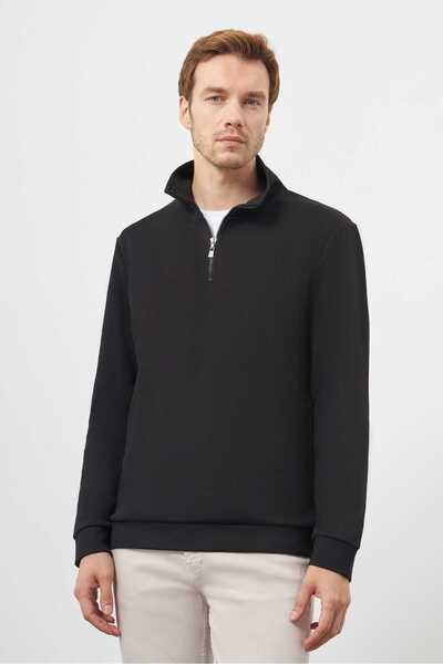 Morven Erkek Siyah Fermuarlı Bato Yaka Sweat-Shirt