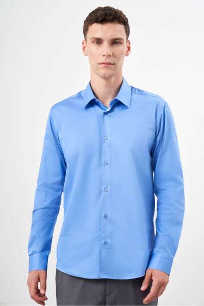 Morven Чоловіча темно-синя бавовняна сорочка з прямим коміром та облягаючим кроєм