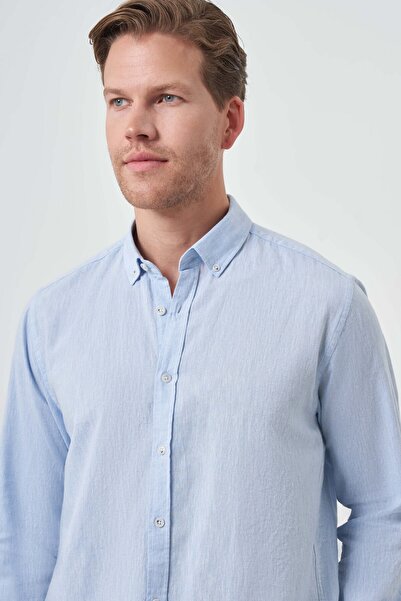 Morven Ανδρικό πουκάμισο με πέτο με κουμπιά A. BLUE Linen Trend Dynamic Fit