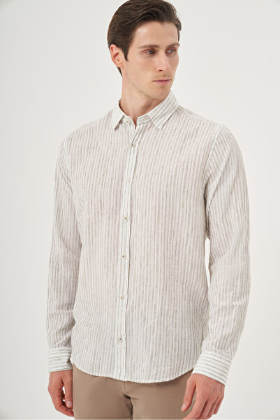 Morven Чоловіча сорочка з зеленого льону Trend Dynamic Fit з британським коміром