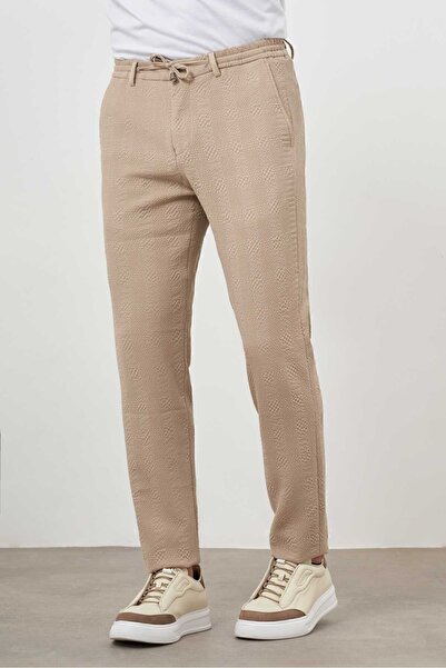 Morven Ανδρικό αθλητικό παντελόνι Jogger Slim Fit με κορδόνι σε μπεζ πολυβίσκο