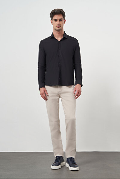 Morven Чоловіча чорна сорочка Slim Fit з італійським коміром