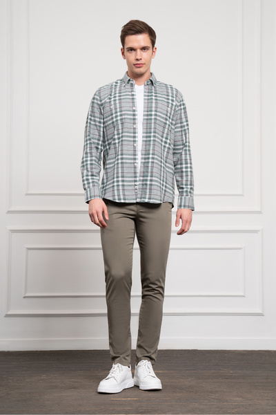 Morven Чоловіча зелена зимова сорочка з ґудзиками та коміром, прямий крій