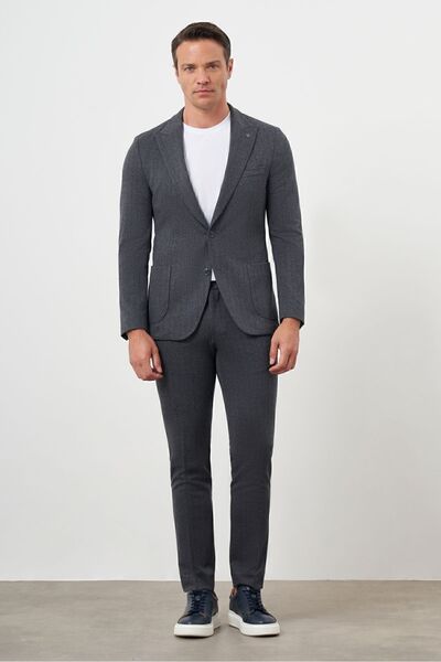 Morven Men's Slim Fit Smoked Polyviscon Striped Suit - Pointed Collar