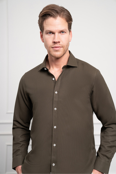 Morven Men's Khaki Trend Italian Collar Slim Fit Slim Fit Shirt