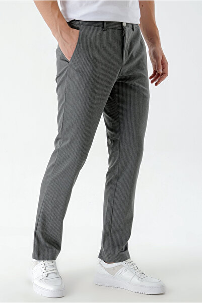 Morven Men's Smoked Polyviscon Trend Striped Slim Fit Classic Trousers