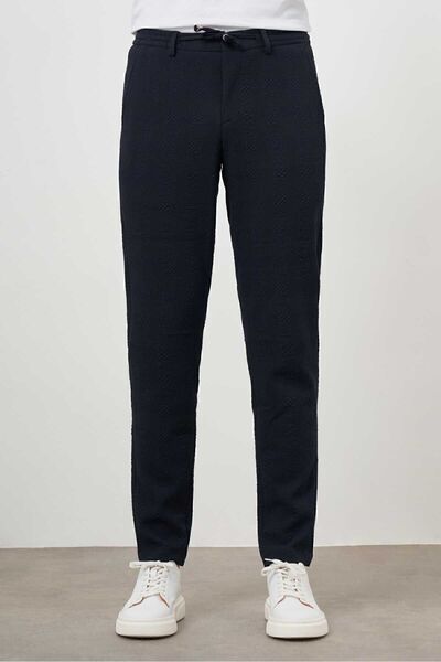 Morven Men's Navy Blue Polyviscon Trend Drawstring Jogger Slim Fit Sports Trousers