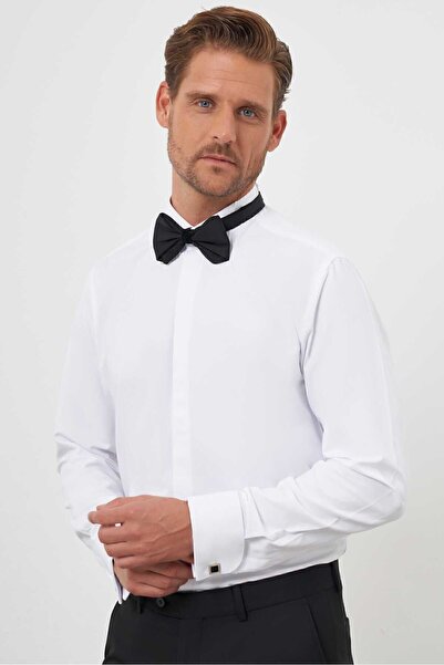 Morven Чоловіча сорочка з білим коміром, прямим кроєм та вузькими рукавами