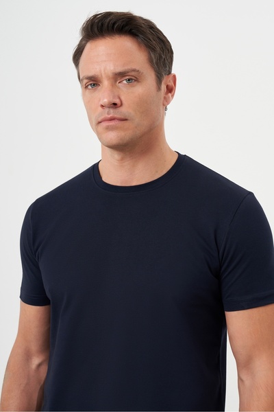 Morven Ανδρικό μπλουζάκι με μπλέ Navy Basic Crew Neck Dynamic Fit Άνετο κομμένο μπλουζάκι