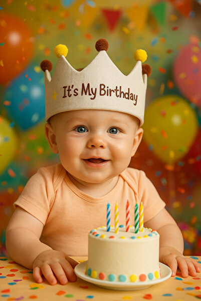 Fiyonka It’s My Birthday Doğum Günü Tacı – Ponponlu Bebek ve Çocuk Parti Tacı