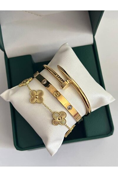 Perry Accesories kararmaz çelik siyah yonca bileklik ve kararmaz çelik kelepç...