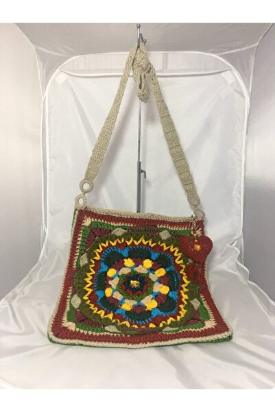 drt tasarım El Örgüsü Mandala Motif Desen Oversize Çanta