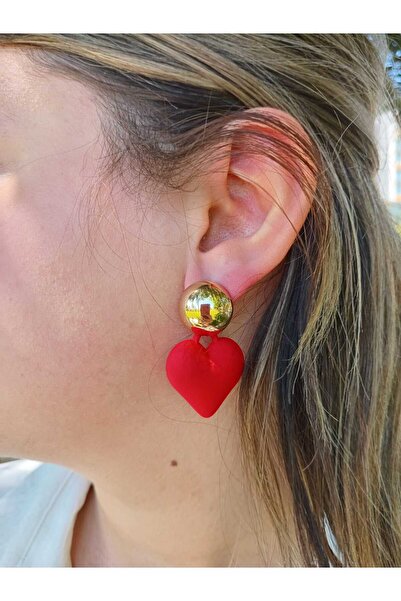 mos&more Red Heart Gold Light Women's Earrings