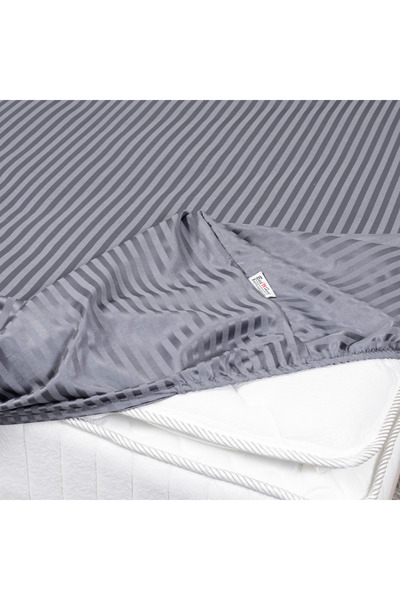 Bed N Home SA Satin Fitted Sheet Set, Striped, 1 cm, Grey, 100% Egyptian Cotton, 350 Thread Count, 2 Pillowcases, 100*200 cm