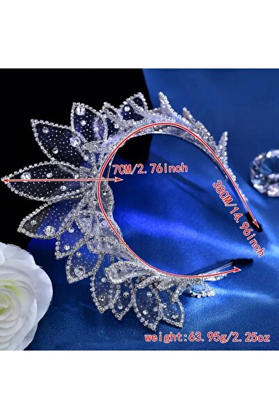 Store Sparkling Bridal Tiara with Tulle Leaf Detail – Elegant Model with Crystal Stones