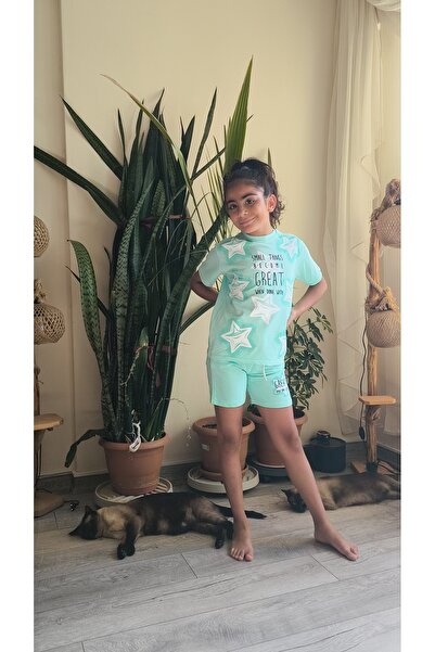 Birdirbir Girl's Shorts Suit Starry Salmon, Green, Lilac