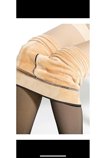 Penti Içi Polarlı Dokuma Ten Görünümlü Siyah Thermal Külotlu Çorap