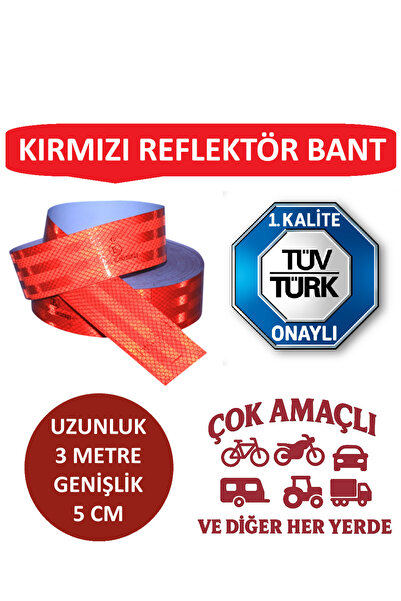 Otopeksan Reflektör Bant - Fosforlu Bant - Kırmızı - TÜVTÜRK Onaylı - 3 Metre - 5 CM - Düz