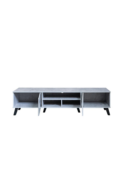 BAITY Rectangular TV Table Made of Premium Malaysian Wood 180cm, 2 Drawers and Shelves - Gray
